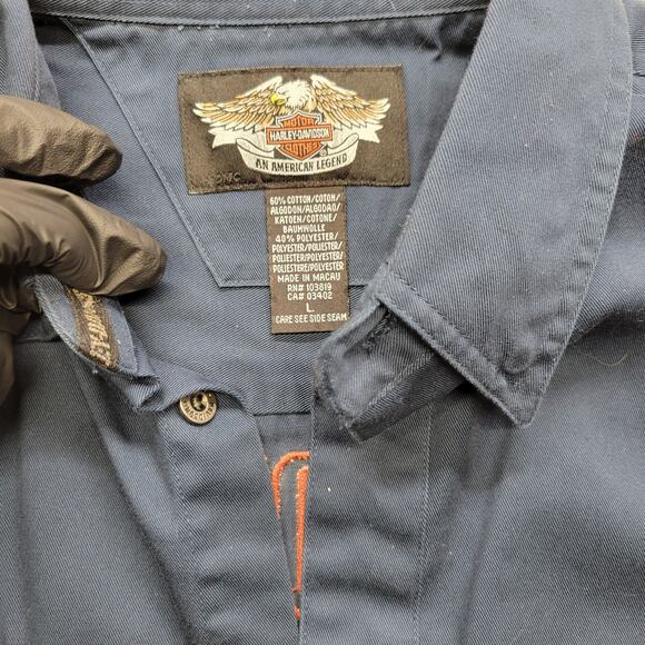 Vintage Harley Davidson Blue Garage Style Embroidered  Button Up Road Hog  Large - Picture 5 of 7